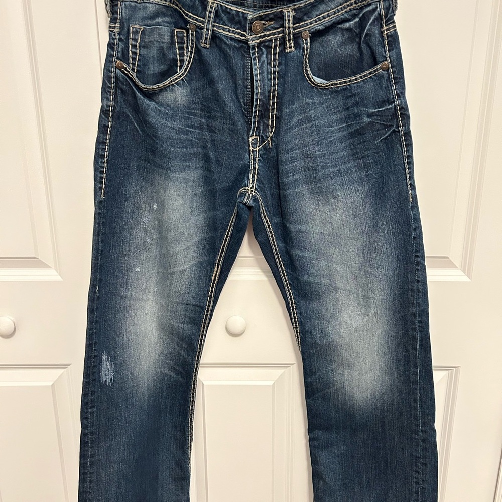 Buffalo David Bitton Blue Relaxed Jeans with Vintage Fading Mens